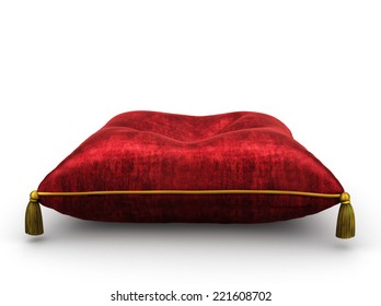 Royal Red Velvet Pillow On White Background