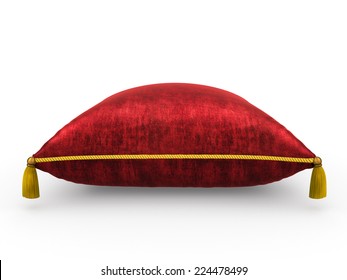 Royal Red Velvet Pillow On White Background