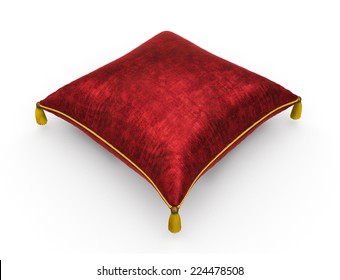 Royal Red Velvet Pillow On White Background