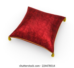 Royal Red Velvet Pillow On White Background