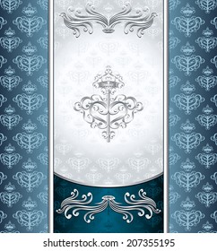 Royal Victorian Background With  Pattern Dark Blue Silver Colors