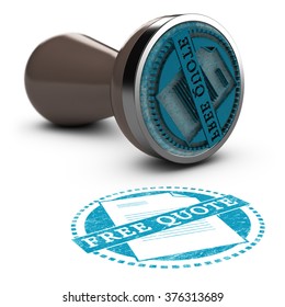 Rubber Stamp Over White Background With The Text Free Quote Printed On It. Concept Image For Illustration Of Free Quotation Or Estimate. Blue And Brown Tones.