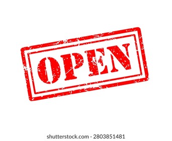Rubber stamp with text open inside. Open rubber stamp. Vector illustration.
