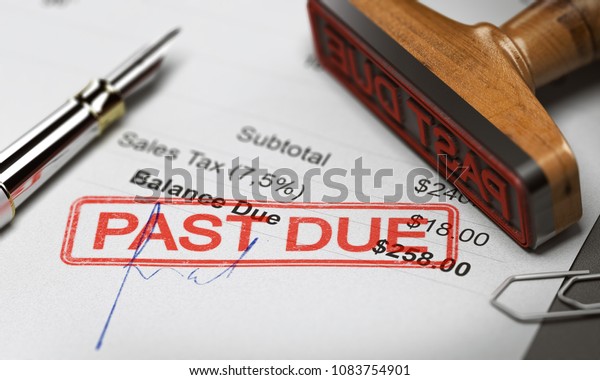 Rubber\
stamp with the text past due over an invoice document. 3D\
illustration. Concept of unpaid debt\
recovery.