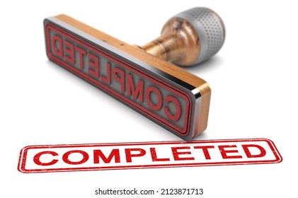 Rubber stamp with the word completed printed over white background. 3d illustration. - Powered by Shutterstock