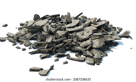 rubble heap, debris pile isolated on white background (3d illustration)