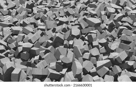 Rubble Pile. Concrete Stone Pieces. 3d Rendering