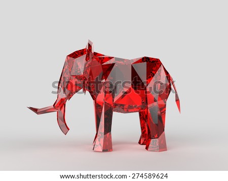Ruby cristal gem shiny elephant isolated on white3d render side view