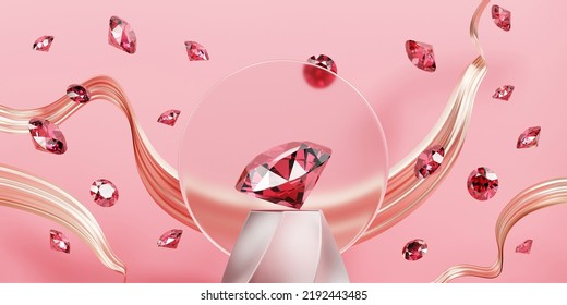 Ruby Gem Diamond Group Falling Background 3d Rendering