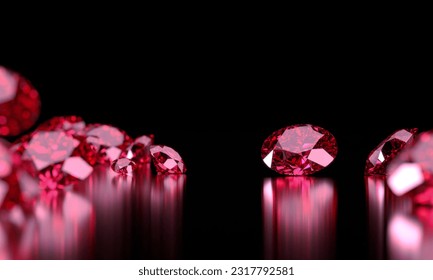 Ruby Gem Diamond group placed on dark background 3d rendering 库存插图