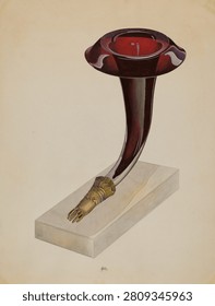 Ruby Vase (c 1936) by Edward White. Gouache art illustration, vintage painting.
