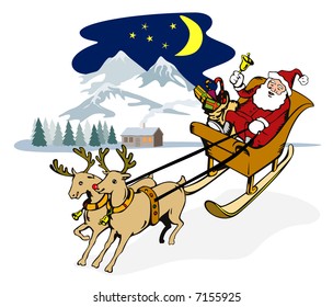 Rudolph The Red-nosed Reindeer Pulling Santa's Sleigh