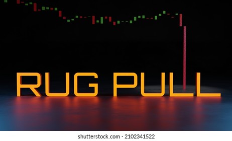 Rug Pull Cryptocurrency And Candle Stick Chart Graph Sign Text Object , 3D Illustration Rendering