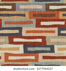 Rug seamless texture with rectangle pattern, ethnic fabric, grunge background, boho style pattern, 3d illustration - Powered by Shutterstock