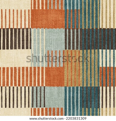 Rug seamless texture with stripes pattern, ethnic fabric, grunge background, boho style pattern, 3d illustration