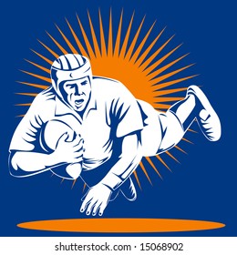 Rugby player diving to score