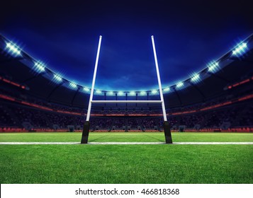 rugby stadium playground with goal, sport theme three dimensional 3D illustration - Powered by Shutterstock