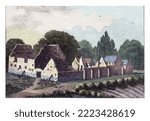 Ruin of the Hougoumont farm and castle, site of heavy fighting during the battle of Waterloo. Part of a group of four plates of buildings in the vicinity of the Waterloo battlefield (June 18, 1815).