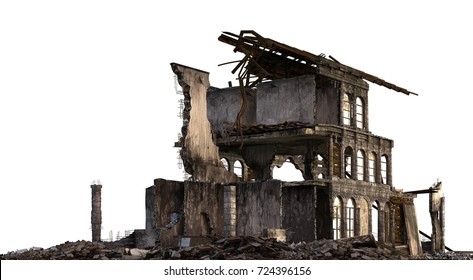 Ruined Building Isolated On White 3D Illustration