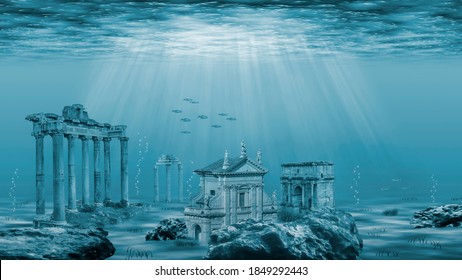 Ruins Of The Atlantis Civilization. Underwater Ruins