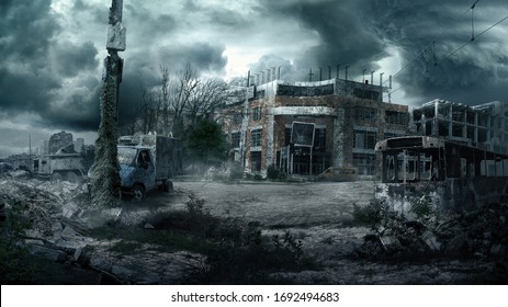 Ruins Of A City. Apocalyptic Landscape.