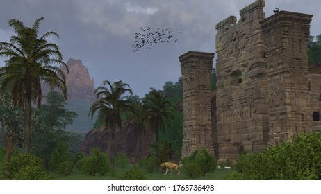 Ruins In The Jungle, 3d Illustration