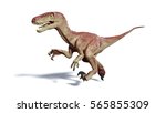 running Dromaeosaur dinosaur, 3d illustration isolated with shadow on white background