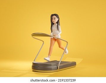 Running Girl 3d Model Character Design On Yellow Background. 