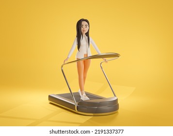 Running Girl 3d Model Character Design On Yellow Background. 