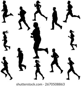 Running and Jogging Silhouettes Vector Set