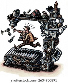 running machine that drops consumer goods for the man to chase