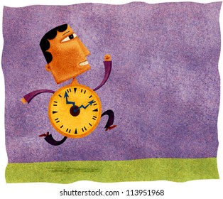 A Running Man With A Clock For A Body