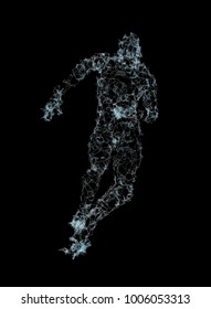Running Man. Dots and lines with triangles. Network connection. 3d illustration