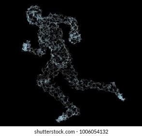 Running Man. Dots and lines with triangles. Network connection. 3d illustration