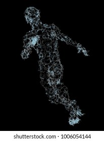 Running Man. Dots and lines with triangles. Network connection. 3d illustration
