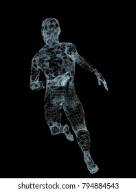 Running Man. Dots and lines with triangles. Network connection. 3d illustration