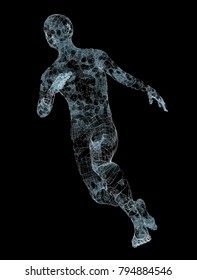 Running Man. Dots and lines with triangles. Network connection. 3d illustration