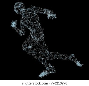 Running Man. Dots and lines with triangles. Network connection. 3d illustration