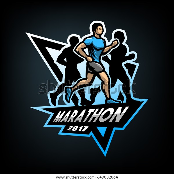 Running Marathon Emblem Logo On Dark Stock Illustration 649032064 ...