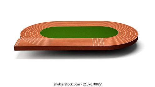 Running track on stadium with lane and numbers 3D cross section with running track, 3D Illustration cut away with empty sport track isolated on white background