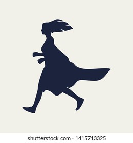 Running Woman. Side View Silhouette. Sport And Recreation