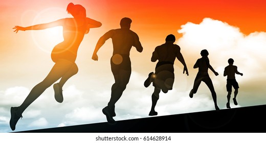 Running Women and Men Group as Background Illustration 3D Illustration Render - Powered by Shutterstock