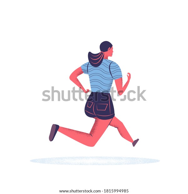 Running young woman in sport
clothes. Jogging cute girl. Side and back views. Sportive woman.
Training and run. Female Character Flat Cartoon
Illustration.