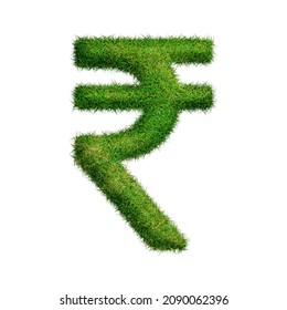 Rupee Symbol With Realistic 3d Grass. 3d Illustration