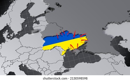 Russia, Belarus And Ukraine Invasion War Map - 3D Illustration