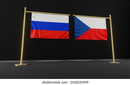 Russia And Czech Flags. Russia And Czech Flag. Russia And Czech Negotiations. 3D Work And 3D Image