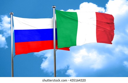 Russia Flag With Italy Flag, 3D Rendering 