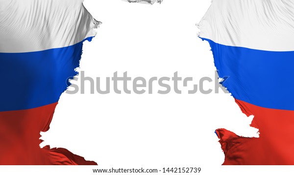 Russia\
flag ripped apart, white background, 3d\
rendering