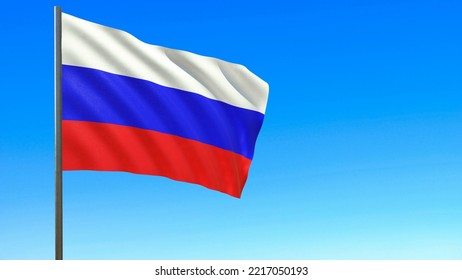 Russia flag is waving in front of blue sky 3d-rendering. - Shutterstock ID 2217050193