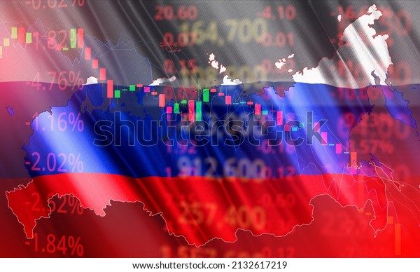 Russia flags war crisis and\
conflict.Russia\'s stock market International situation theme\
severely affecting stock markets and crypto currency\
market